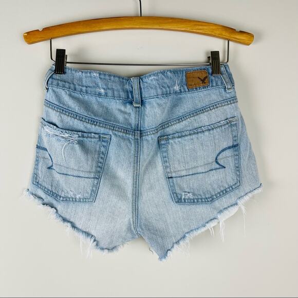 AEO blue distressed cutoff festival western boho denim jean shorts 2 - Picture 4 of 6